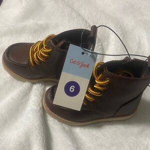 Cat & Jack Kids Brown Boots with Yellow Laces